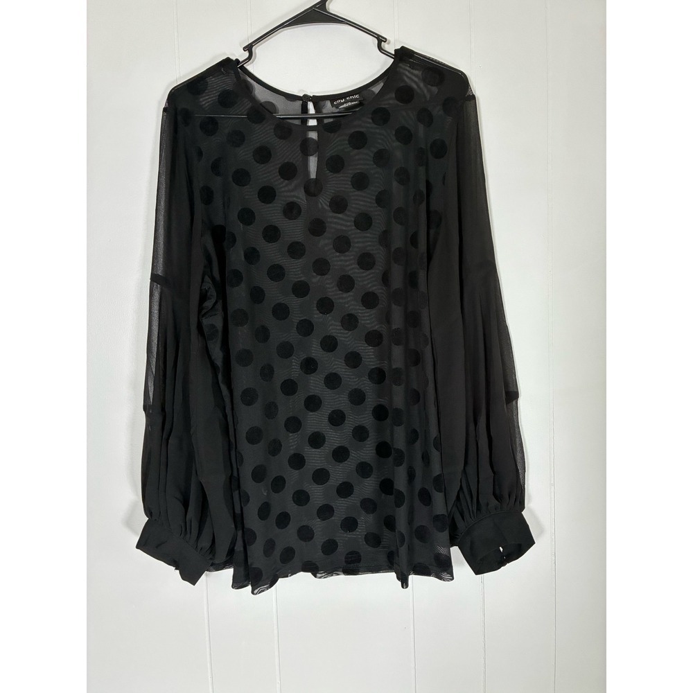 City Chic‎ Black Goth Polka Dot Mesh Balloon Sleeve Neck Blouse Plus Size 16
